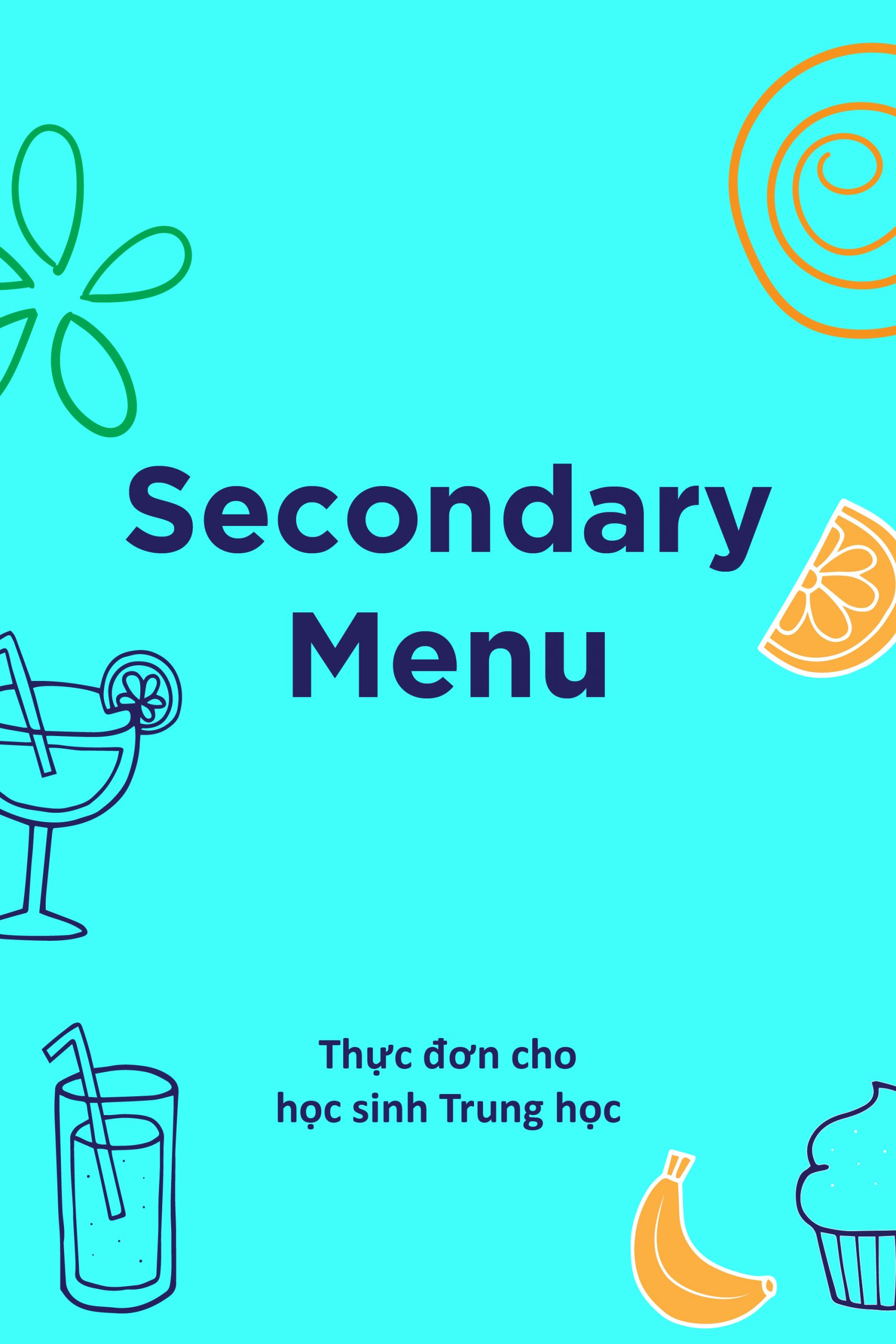 Thực đơn cho<br>học sinh Trung học