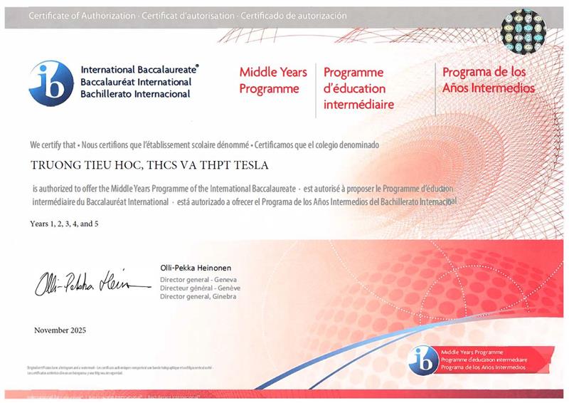 TESLA EDUCATION BECOMES THE 5th MYP AUTHORIZED IB SCHOOL IN HO CHI MINH CITY